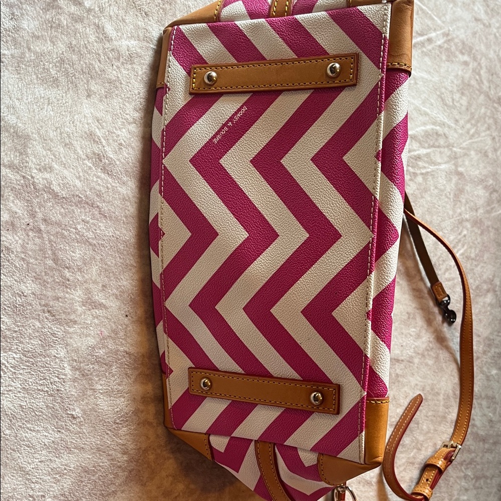 Dooney & Bourke Pink and White Chevron Satchel - Picture 5 of 5